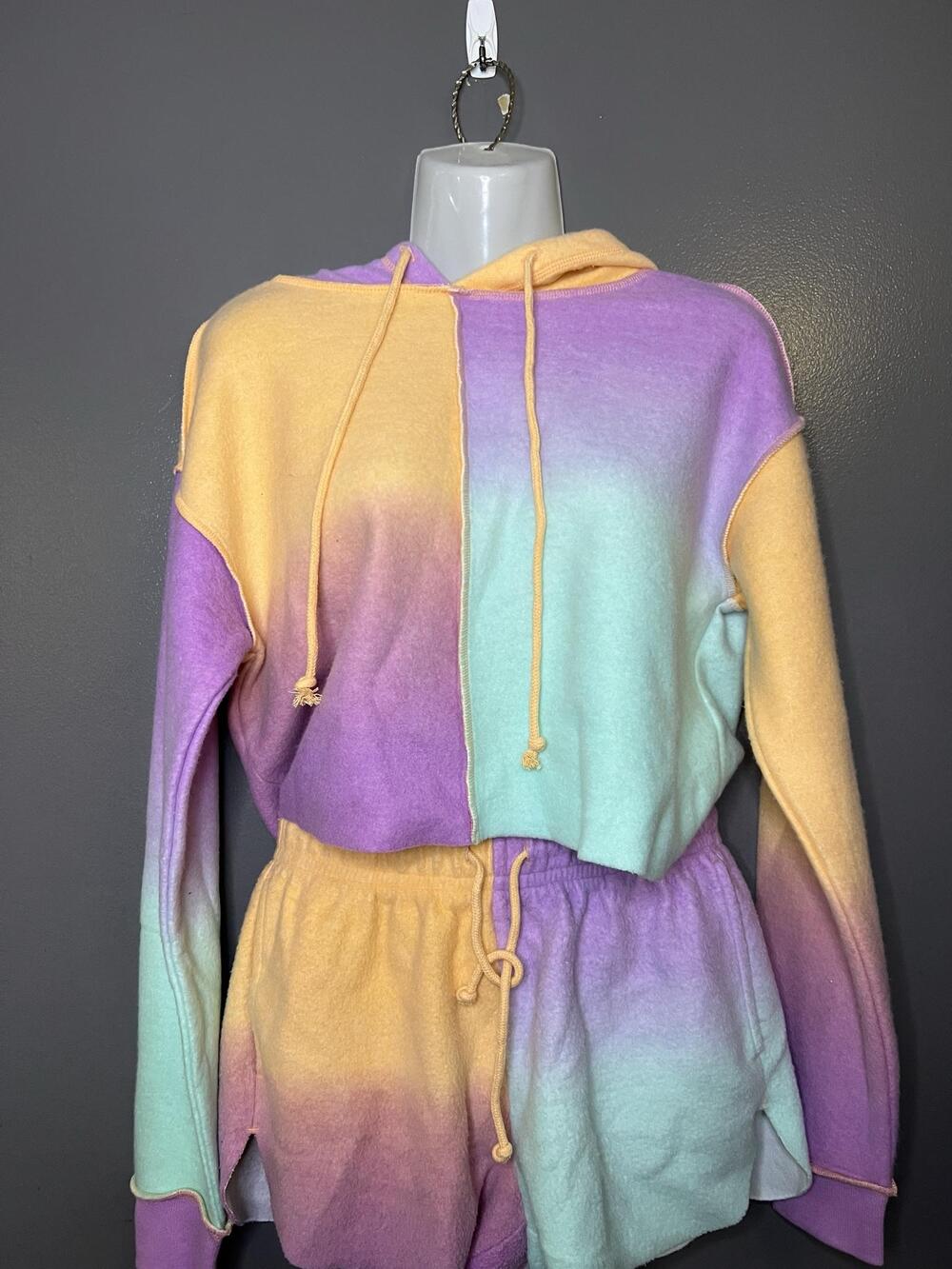 Wild Fable Hoodie Shorts Set Womens XS Multicolor Purple Ombre Fleece Lounge